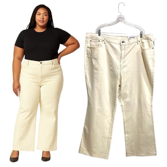 NWT Future Collective High Rise Flare Jeans 24 Cream Gabriella Karefa-Johnson - Picture 15 of 15